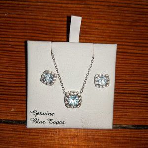 Blue Topaz Earring & Pendant Necklace Jewlery Set